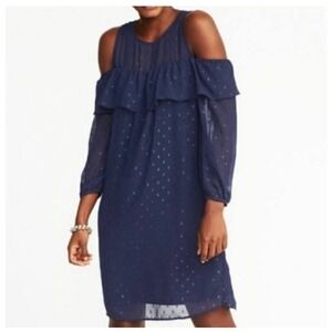NWT Old Navy Womens Navy Blue Dress Cold Shoulder Ruffle Long Sleeve Large L
